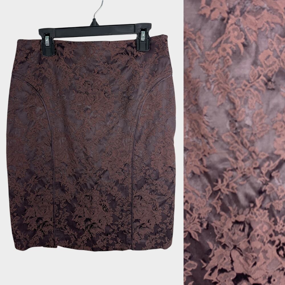 Bebe Brown Brocade Gothic Pencil Mini Skirt Size‎ 0
